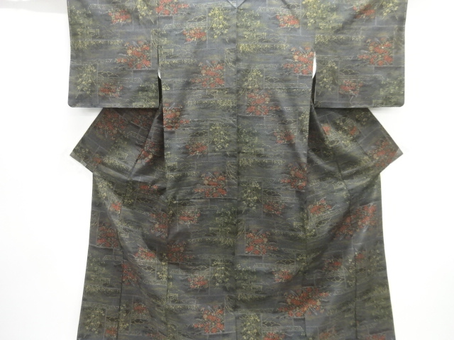 JAPANESE KIMONO / TSUMUGI / UNUSED / WOVEN FLORAL PLANTS